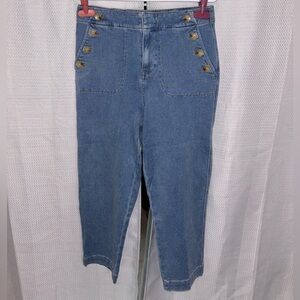 Talbots Blue High-Rise Ankle Sailor Jeans with Gold Buttons
